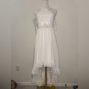 Azazie White High Low Dress with Floral Accents